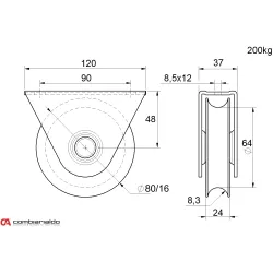 Vodiace koliesko ø 80mm s oporou Combi Arialdo, pre profil C902/16, nosnosť 200kg Vodiace koliesko ø 80mm s oporou Combi Arialdo, pre profil C902/16, nosnosť 200kg